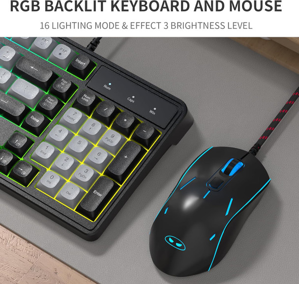 Camiysn Gaming Keyboard and Mouse Combo, 98-Key Layout Rainbow LED Backlit Keyboard and Mouse Gaming Headset Bundle, 3-in-1 Gamer for PC Laptop, Black & Grey