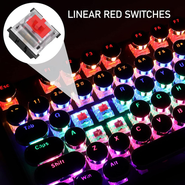 Retro Typewriter Keyboard and Mouse Combo, Cute Black Keyboard with Linear Red Switches, Full Size Wired Mechanical Gaming Keyboard, Cool Light Up Keyboard and Mouse for Gaming,Work,Mac,PC,Windows