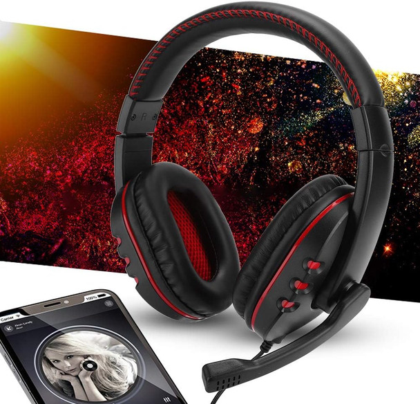 Gaming headsets, 3.5mm Stereo Sound Head-Mounted Computer Gaming Headphone Headset with Noise-Cancellation Microphone Over Ear Gaming Headphones for PS4(Red)