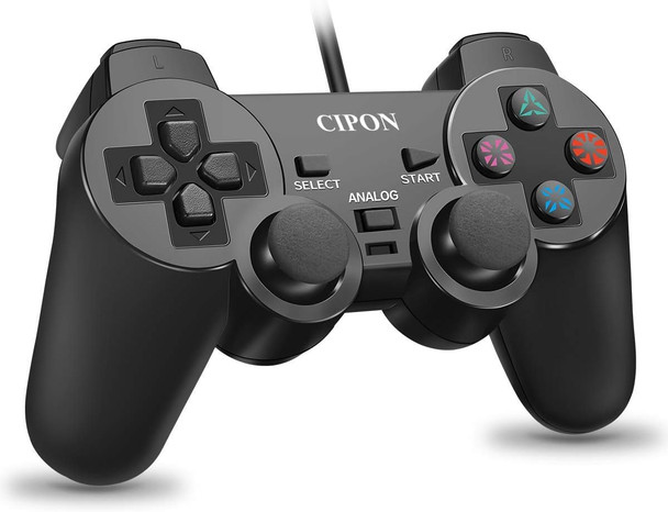 Cipon Wired Controller Compatible with PS-2 Console, Black Remote Gamepad with 2.2M Cable