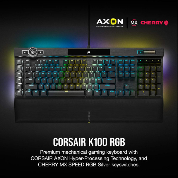 CORSAIR K100 RGB Mechanical Gaming Keyboard - CHERRY MX SPEED RGB Silver Keyswitches - PBT Double-Shot Keycaps - Elgato Stream Deck and iCUE Compatible - QWERTY NA Layout - Black CORSAIR K100 RGB Mechanical Gaming Keyboard - CHERRY MX SPEED RGB Silver Keyswitches - PBT Double-Shot Keycaps - Elgato Stream Deck and iCUE Compatible - QWERTY NA Layout - Black
