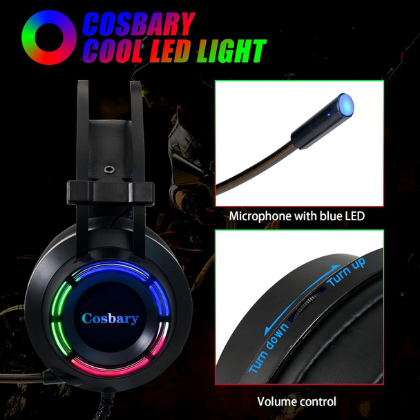 Gaming Headset Pink with Mic for Girls Women, 7.1 Headphones with Noise Cancelling Microphone for PC/PS4/PS5/Computer/Laptop, USB Wired Game Headphones with 7.1 Surround Sound, LED Backlit