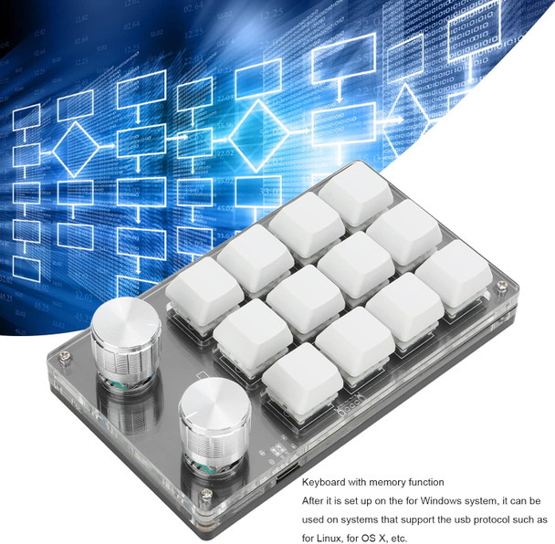 One Handed Programmable Mechanical Keyboard, 12 Keys RGB Programmable Macro Keyboard with Knob Plug and Play Multifunctional Mechanical Gaming Keypad Function Keypad for Windows(Black White)