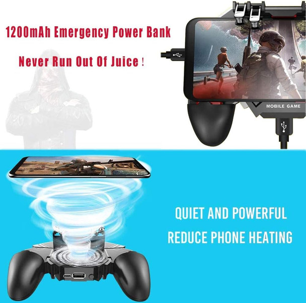Mobile Game Controller for iPhone & Android, Pubg Mobile Controller with Cooling Fan, Phone Triggers for Gaming, Gaming Grip Joystick Gamepad Shoot Aim Keys for 4.7-6.5" Phone