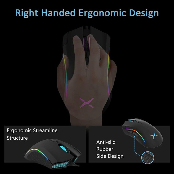 DeLUX Wired Gaming Mouse - 24000 DPI, 7 Programmable Buttons, On-Board Pro Game Software - RGB Ergonomic Mouse for PC, Laptop (M625BU(3360)-Black)