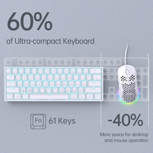 DIERYA DK61SE 60% Mechanical Gaming Keyboard, 61 Keys Anti-Ghosting, LED Backlight, Detachable USB-C, Ultra-Compact Mini Wired Keyboard with Brown Tactile Switch for Windows Laptop PC Gamer Typist