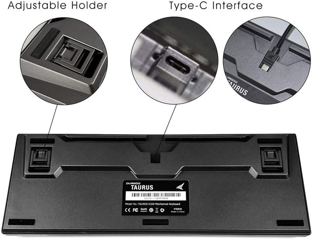 DURGOD Gaming Mechanical Keyboard with Cherry MX Silent Red Switches - 104 Key - Double Shot PBT - NKRO - USB Type C - for Gamer/Typist(Space Gray,ANSI/US)