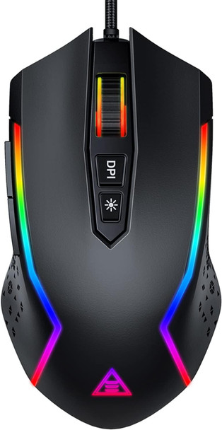 EKSA Gaming Mouse, Computer Mouse with 7 Programmable Buttons, Wired Gaming Mice with Chroma RGB 6 Backlit & Adjustable 8000DPI for Windows PC Gamers
