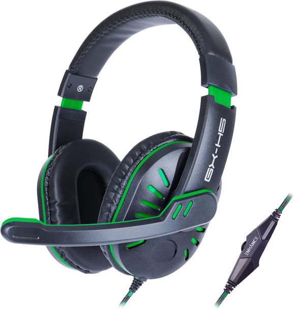 ENHANCE GX-H5 Gaming Headset with Microphone - Universal Gaming Headset for PS4, PS5, Xbox, PC, Switch with Adjustable Headband, Volume Controller, USB Sound-Isolating Earcups, Splitter Cable (Green)