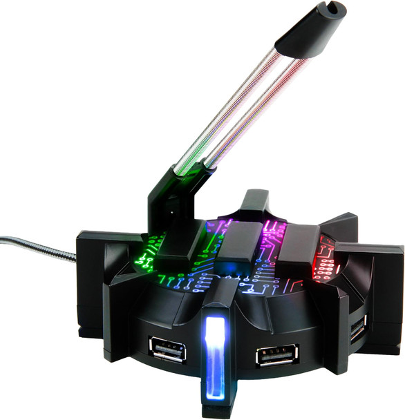 ENHANCE Pro Gaming Mouse Bungee Cable Holder with 4 Port USB Hub - Cord Holder with 7 LED Color Modes with RGB Lighting - Wire & Cord Management Support for Improved Accuracy, Stabilized Design