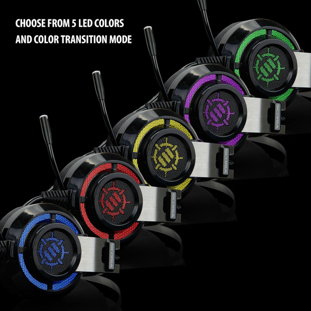 ENHANCE Scoria USB Gaming Headset with Noise Cancelling Mic, 7.1 Surround Sound, Bass Vibration, LED Lighting & In-Line Controls - Gaming Headphones for PC, Laptop, PS5, PS4 - TeamSpeak