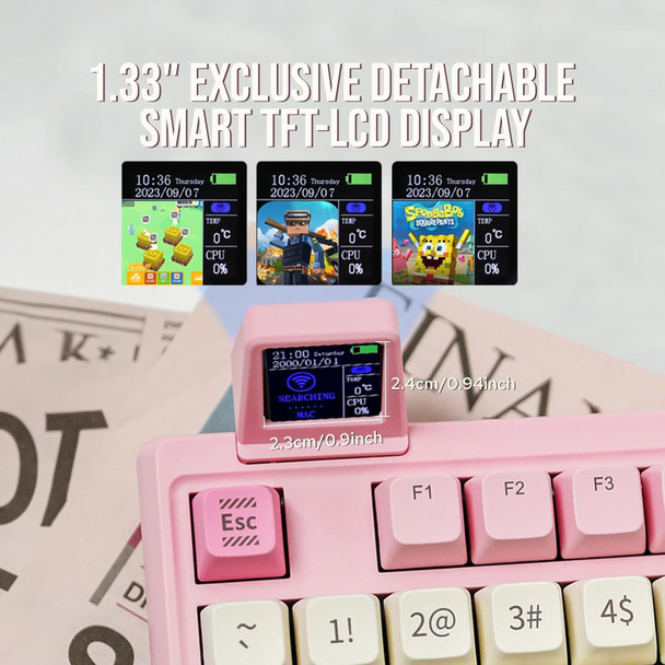 EPOMAKER RT100 97 Keys Gasket BT5.0/2.4G/USB-C Mechanical Keyboard with Customizable Display Screen, Knob, Hot Swappable Socket, 5000mAh Battery for Win/Mac(RT100 Pink, Flamingo Switch) EPOMAKER RT100 97 Keys Gasket BT5.0/2.4G/USB-C Mechanical Keyboard with Customizable Display Screen, Knob, Hot Swappable Socket, 5000mAh Battery for Win/Mac(RT100 Pink, Flamingo Switch)
