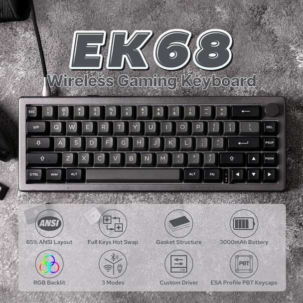 EPOMAKER EK68 65% Gasket NKRO Hot Swappable 2.4Ghz/Bluetooth 5.0/USB-C Wired Mechanical Gaming Keyboard with Knob, South-Facing LED, 3000mAh Battery, RGB Backlight for Win/Mac (Budgerigar Switch) EPOMAKER EK68 65% Gasket NKRO Hot Swappable 2.4Ghz/Bluetooth 5.0/USB-C Wired Mechanical Gaming Keyboard with Knob, South-Facing LED, 3000mAh Battery, RGB Backlight for Win/Mac (Budgerigar Switch)