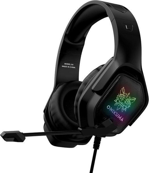 Gaming Headset with Microphone, Noise Canceling Headphones with 3D Surround Sound Stereo, Soft Earmuff & RGB LED Light, Over-Ear Game Headphones for PC, PS4, Xbox One, PS5, Mac, Laptop-Black