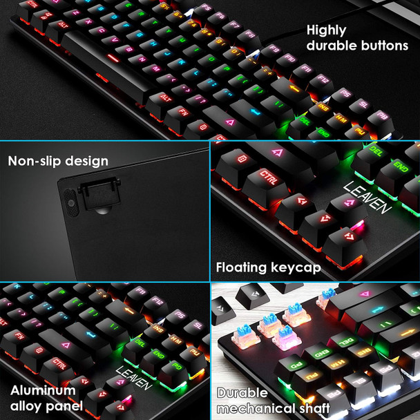 Mechanical Gaming Keyboard and Mouse Combo,87 Keys Compact Rainbow Backlit Keyboard,RGB Backlit 6400 DPI Lightweight Gaming Mouse with Honeycomb Shell for Windows PC Gamers