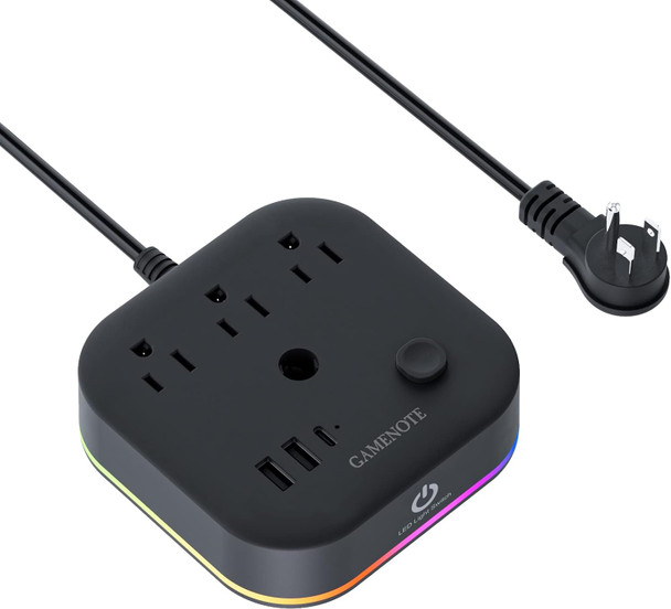 Gamenote RGB Headphone Stand & Power Strip 2 in 1 Desk Gaming Headset Holder with 3 USB Charging Ports & 3 Power Outlets Headphones Hanger Accessories for Desktop Gamer