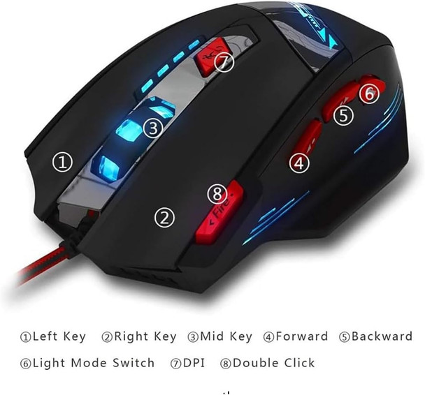 Granvela Zelotes T90 9200 DPI High Precision USB Wired Gaming Mouse for Big Hand,8 Buttons,7-Color LED Breathing Light, Weight Tuning Set (Black)