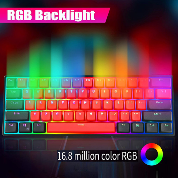 Guffercty kred Sk61 60% Mechanical Keyboard Linear Red Switch Hot Swappable 60 Percent RGB Wired Gaming Keyboard with Backlit PBT Keycaps Type-C for Win/PC/Mac (Gateron Optical Red, Milan)