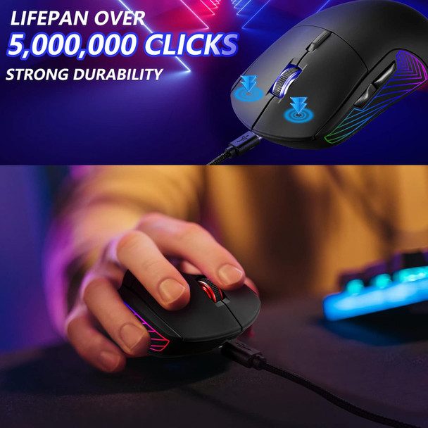 JIDOHUN Wired Gaming Mouse with RGB Backlit, 4 Adjustable DPI Up to 4800, 6 programmable Buttons, Ergonomic and Lightweight Gamer Mouse for Windows/PC/Mac/Laptop