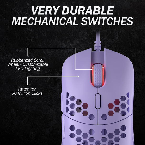 Mira S Ultra Lightweight Honeycomb Shell Wired RGB Gaming Mouse - Up to 12 000 cpi 6 Buttons - 61g Only (Mira-S, Lavender) Mira S Ultra Lightweight Honeycomb Shell Wired RGB Gaming Mouse - Up to 12 000 cpi 6 Buttons - 61g Only (Mira-S, Lavender)