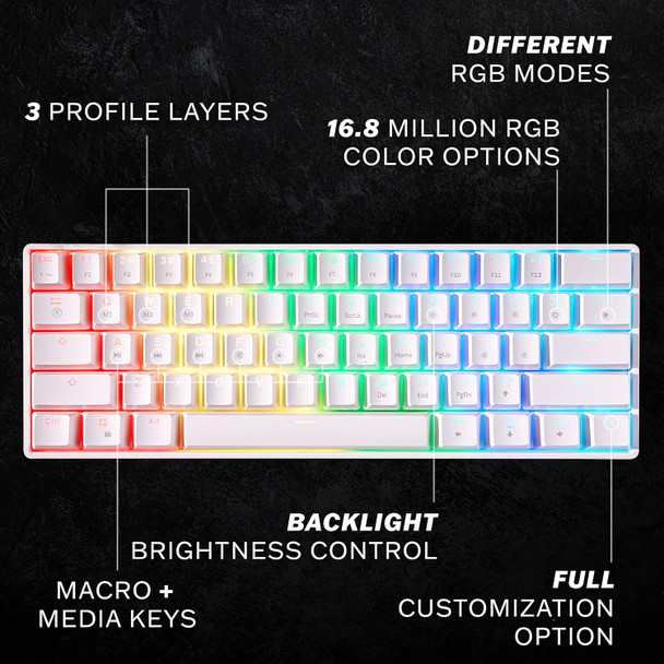 GK61 Mechanical Gaming Keyboard - 61 Keys Multi Color RGB Illuminated LED Backlit Wired Programmable for PC/Mac Gamer (Gateron Optical Brown, White)