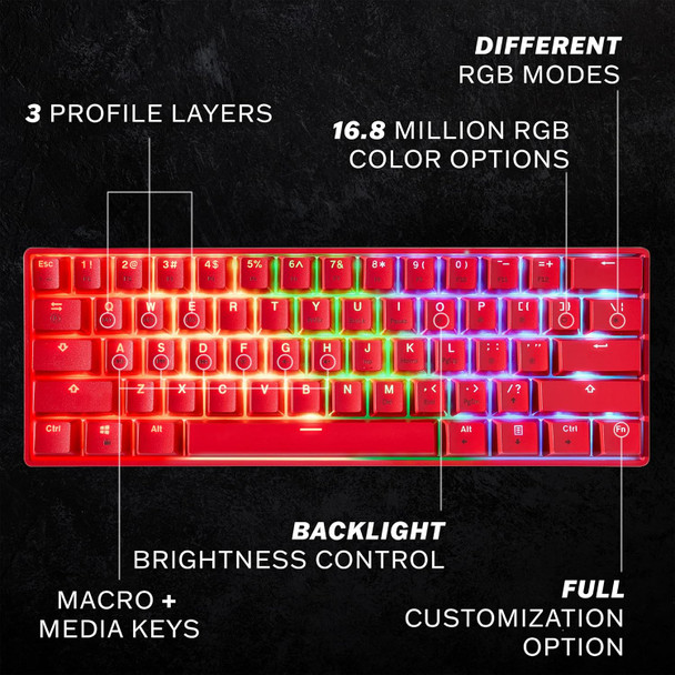 GK61s Mechanical Gaming Keyboard - 61 Keys Multi Color RGB Illuminated LED Backlit Wired Programmable for PC/Mac Gamer (Gateron Mechanical Brown, Red)