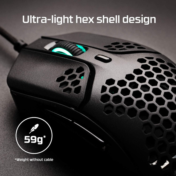 HyperX Pulsefire Haste – Gaming Mouse, Ultra-Lightweight, 59g, Honeycomb Shell, Hex Design, RGB, HyperFlex USB Cable, Up to 16000 DPI, 6 Programmable Buttons,Black HyperX Pulsefire Haste – Gaming Mouse, Ultra-Lightweight, 59g, Honeycomb Shell, Hex Design, RGB, HyperFlex USB Cable, Up to 16000 DPI, 6 Programmable Buttons,Black