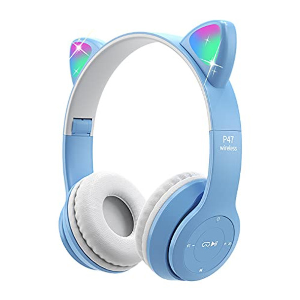 Joso Cat Ear Headphone, Kids Headphones with Mic&LED Light Up Cat, 85dB Safe Volume Limited, Foldable Kitty Headpones for Online Learning, School, Travel, Tablet, Smartphone - Support 3.5mm Audio