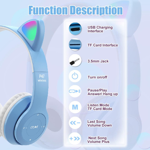Joso Cat Ear Headphone, Kids Headphones with Mic&LED Light Up Cat, 85dB Safe Volume Limited, Foldable Kitty Headpones for Online Learning, School, Travel, Tablet, Smartphone - Support 3.5mm Audio