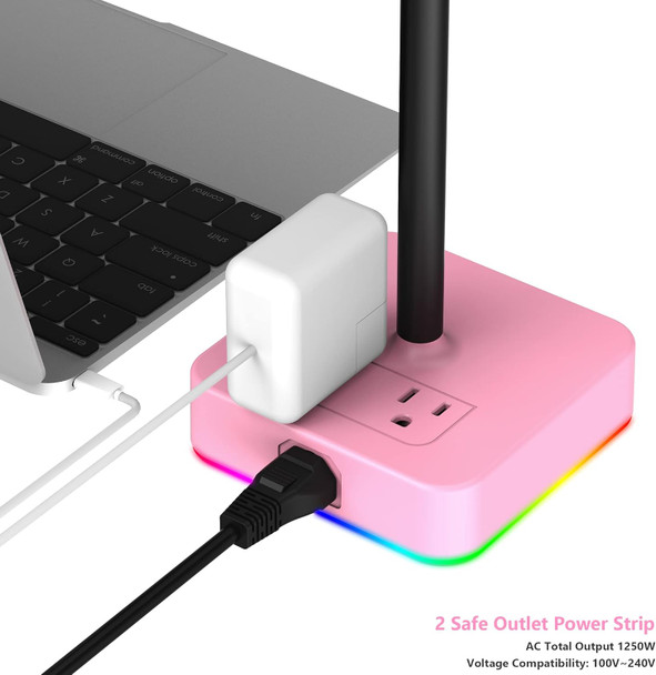 RGB Headphone Stand with USB Charger Desk Gaming Headset Holder Hanger Rack with 3 USB Charging Port and 2 Outlet - Suitable for Gamer Desktop Table Game Earphone Accessories Girlfriend