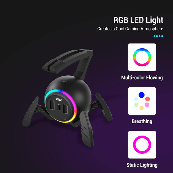 KIWIFOTOS Mouse Bungee RGB Gaming Mouse Cord Holder Controller, d Flexible Cable Management Smart RGB LED Lights 2 Port USB Hub & 1 Type-C, Spider Mouse Wire Holder KIWIFOTOS Mouse Bungee RGB Gaming Mouse Cord Holder Controller, d Flexible Cable Management Smart RGB LED Lights 2 Port USB Hub & 1 Type-C, Spider Mouse Wire Holder