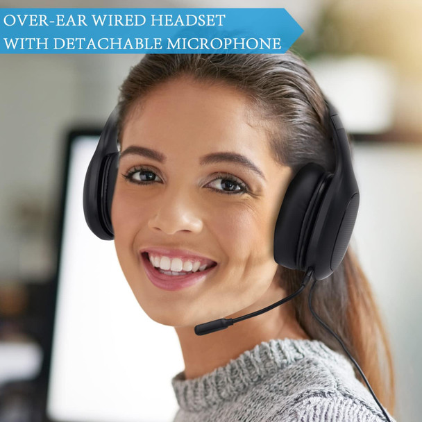 Wired Headset Office with Microphone, Headphone Over-Ear Adjustable Headband Comfortable Ear Cushion Work on Computer PC Mac Laptop Wired Headset Office with Microphone, Headphone Over-Ear Adjustable Headband Comfortable Ear Cushion Work on Computer PC Mac Laptop