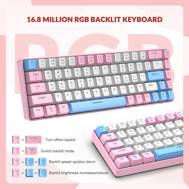 60% RGB Gaming Keyboard and Mouse Combo,Wired Mechanical Keyboard,68 Keys TKL Compact Mini Layout,Honeycomb Gaming Mouse,Up to 6400DPI,for PC MAC PS5 Xbox,(Pink)