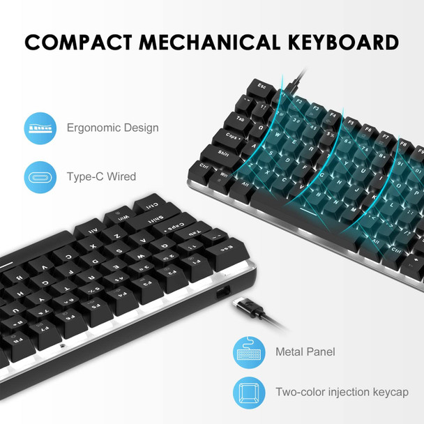 60% Mechanical Gaming Keyboard,Hot Swappable Compact 82 Keys Wired Mechanical Keyboard with White LED Backlit,Detachable Type-C Cable,Ergonomic Design,for Windows PC Gamers(Blue Switch,Black)