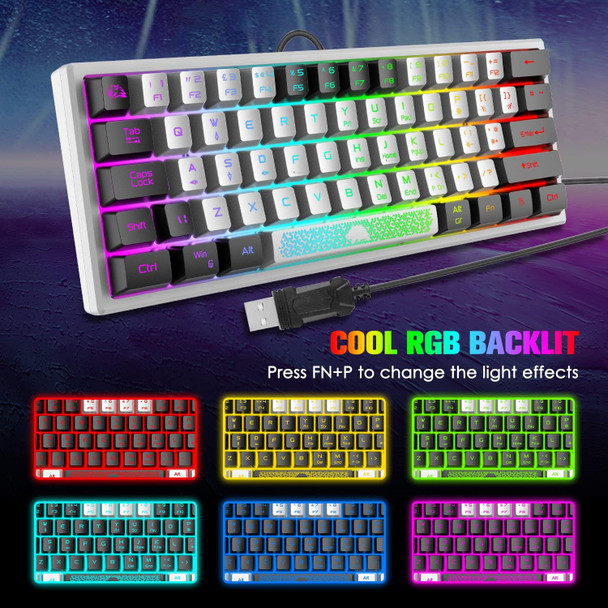 LexonElec K61 60% Gaming Keyboard and Mouse,Wired Mini RGB Backlit LED Keyboard Mechanical Feel,Honeycomb Ergonomic Mouse 12000 DPI,Gaming Mouse Pad for Laptop PC Gamers(White/Black)