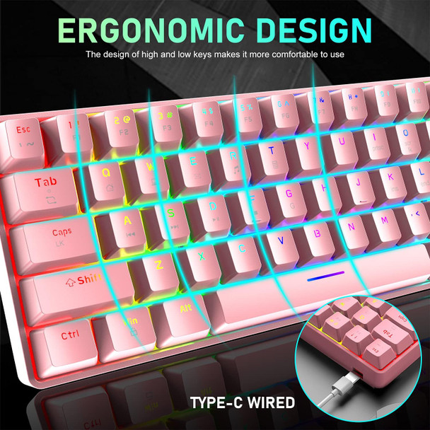 LexonElec 60% Mechanical Gaming Keyboard and Mouse Combo with Mouse Bungee Mouse Pad,Mini 68 Keys Wired Type C 18 Backlit Effects,Lightweight RGB 6400DPI Honeycomb Mice(Pink/Blue Switch)