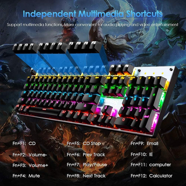 Wired Mechanical Gaming Keyboard Blue Switch 104 Keys RGB Rainbow LED 9 Backlight Modes Full Anti-ghosting Metal Panel Waterproof Ergonomic Key Layout USB for Gamers Typists(Black)
