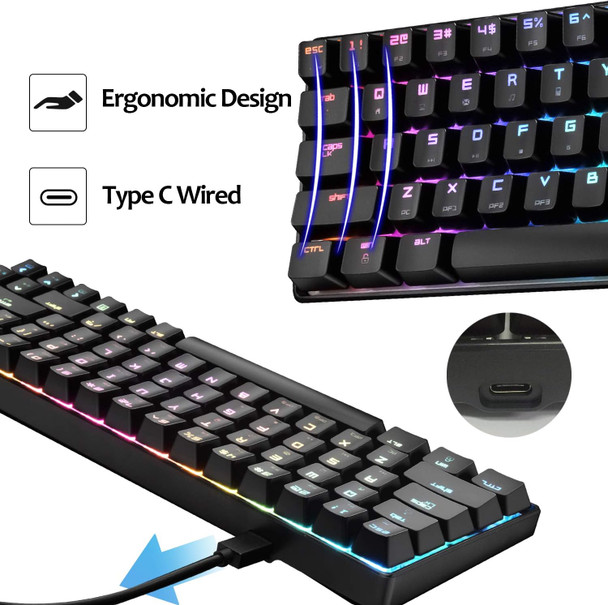 LexonElec Mechanical Gaming Keyboard 18 Chroma RGB Backlit Keyboard with Type C Blue Switches 68 Keys Anti-ghosting Wired Gaming Keyboard for PC/Mac Gamer, Typist, Tactile(Black RGB)