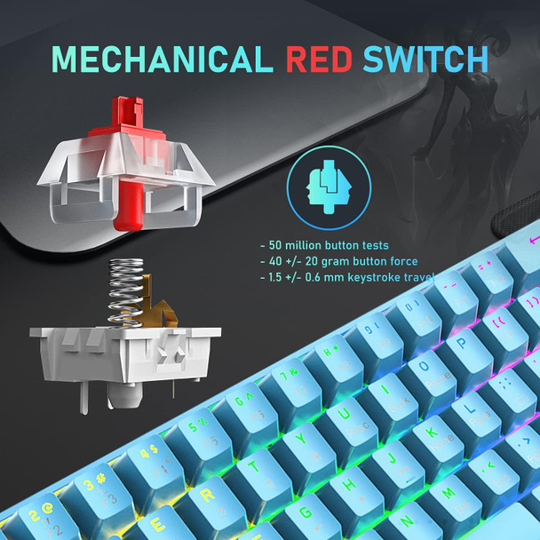 60% Wired Mechanical Gaming Keyboard, Rainbow LED Backlit Compact Mechanical Keyboard, Linear Red Switches, TKL Wired Keyboard, RGB Mouse 6400 DPI, Programmable for PC Gamers and Office Typists (Blue)