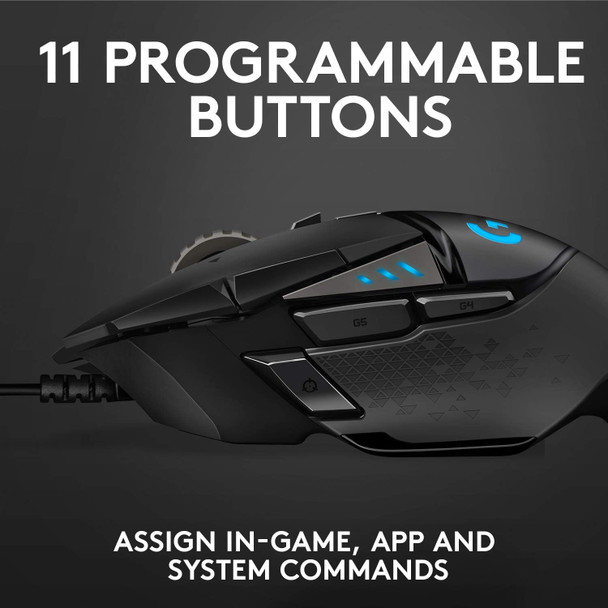 Logitech G502 HERO High Performance Wired Gaming Mouse, HERO 25K Sensor, 25,600 DPI, RGB, Adjustable Weights, 11 Programmable Buttons, On-Board Memory, PC / Mac Logitech G502 HERO High Performance Wired Gaming Mouse, HERO 25K Sensor, 25,600 DPI, RGB, Adjustable Weights, 11 Programmable Buttons, On-Board Memory, PC / Mac