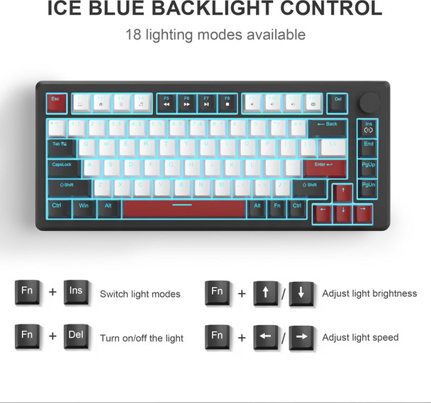 MageGee 75% Mechanical Gaming Keyboard, Compact Blue Backlit Wired Gaming Keyboard with Red Switches, EVA Foam, Knob Control, STAR75 Portable NKRO PC Gaming Keyboard - Black & White