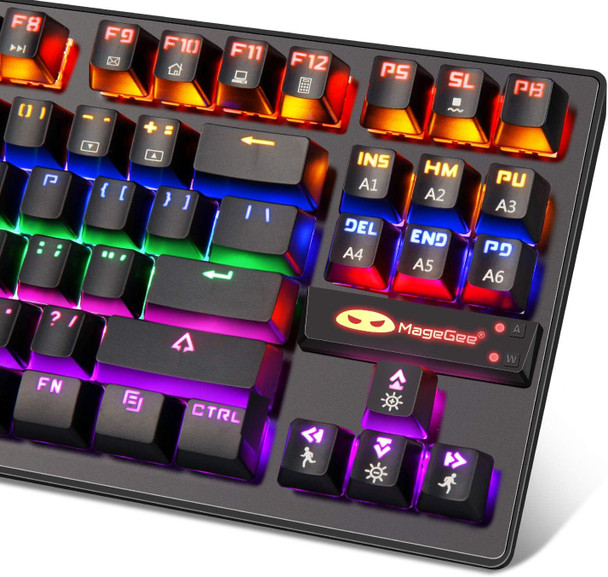 MageGee Mechanical Gaming Keyboard 87 Keys with RGB LED Backlit - Wired USB Computer Keyboard with Blue Switches, 100% Anti-Ghosting, Metal Construction, Water Resistant for Windows PC Laptop