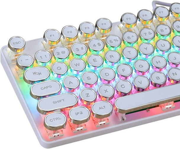 K917 RGB Mechanical Gaming Keyboard 87Key Retro Keyboard-Blue Switch-LED Backlit- Round Keycaps Anti-Ghosting Mechanical Illuminated Keyboard for PC Gaming and MAC (Retro-White)