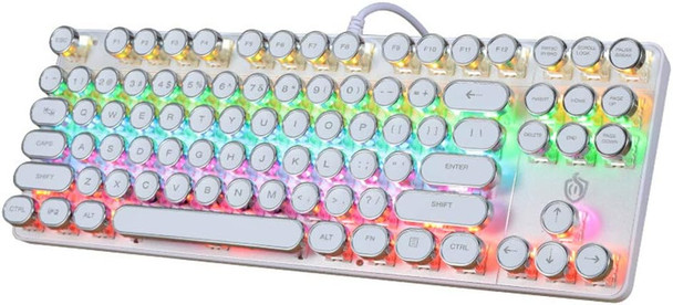 K917 RGB Mechanical Gaming Keyboard 87Key Retro Keyboard-Blue Switch-LED Backlit- Round Keycaps Anti-Ghosting Mechanical Illuminated Keyboard for PC Gaming and MAC (Retro-White)