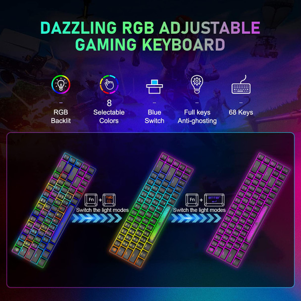 MAGIC-REFINER 60% Gaming Keyboard and Mouse Combo, Wired Mechanical Keyboard with Chroma RGB Backlit,Full NKRO+Ergonomic Honeycomb Rainbow Led Gaming Mice for PC/Win/Mac (Black/Blue Switch)