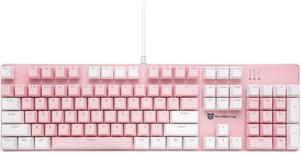 Mechanical Keyboard Gaming Keyboard Blue Switch Pink & White Backlit Keyboard 104 Keys US Layout Wired Gaming Keyboard Hot Swappable Mechanical Keyboard PC Gaming Keyboards