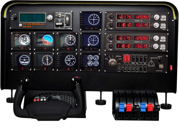 Meza-Steam Gauge Cockpit Simulator Panel Kit - Pre-Cut Flight Sim Mounting Set - Compatible with Logitech, Saitek & Honeycomb Yokes, Throttle Panels - With LED Light Bar - 30”x20”x 4”