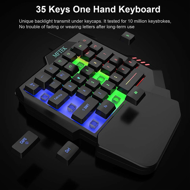 MFTEK One Hand Gaming Keyboard and Mouse Combo, RGB Rainbow Backlit One-Handed Mechanical Feeling Keyboard with Wrist Rest Support, USB Wired Keyboard Mouse and Mouse Pad Set for PC PS4 Gamer