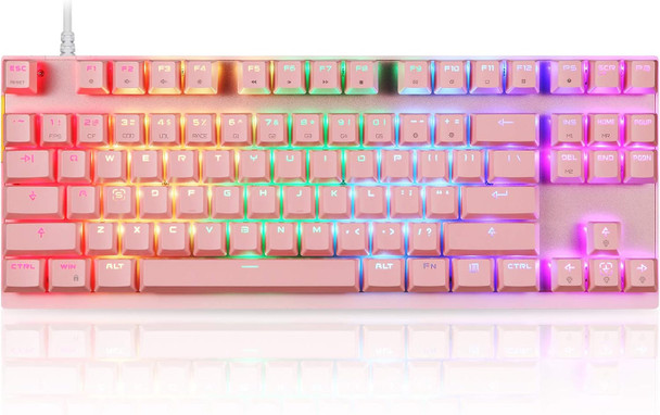 MOTOSPEED Professional Gaming Mechanical Keyboard RGB Led Backlit Wired with Anti-Dust Proof Switches for Gaming Keyboard for Mac & PC (Pink, 87 Key Blue Switches)