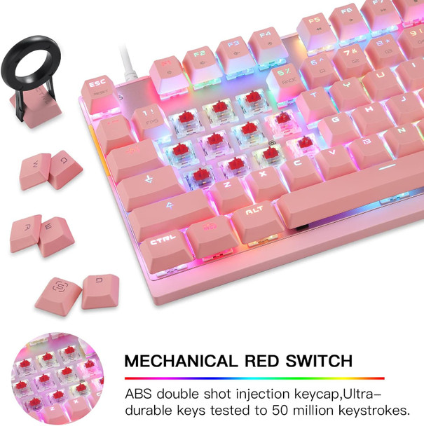 MOTOSPEED Professional Gaming Mechanical Keyboard RGB Led Backlit Wired with Anti-Dust Proof Switches for Gaming Keyboard for Mac & PC (Pink, 87 Key Red Switches)